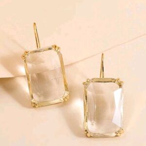 Clear Transparent Square Crystal Gold Earrings